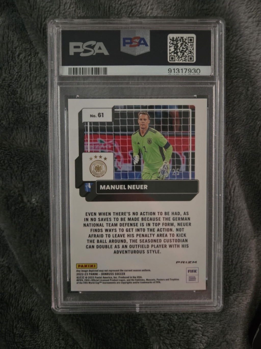 Manuel Neuer 2022-23 Donruss Optic FIFA Purple Mojo /25 PSA 9 - back