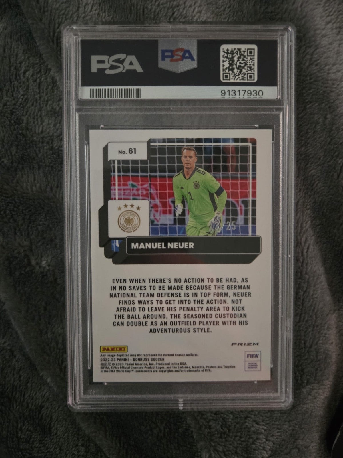 Manuel Neuer 2022-23 Donruss Optic FIFA Purple Mojo /25 PSA 9 - back